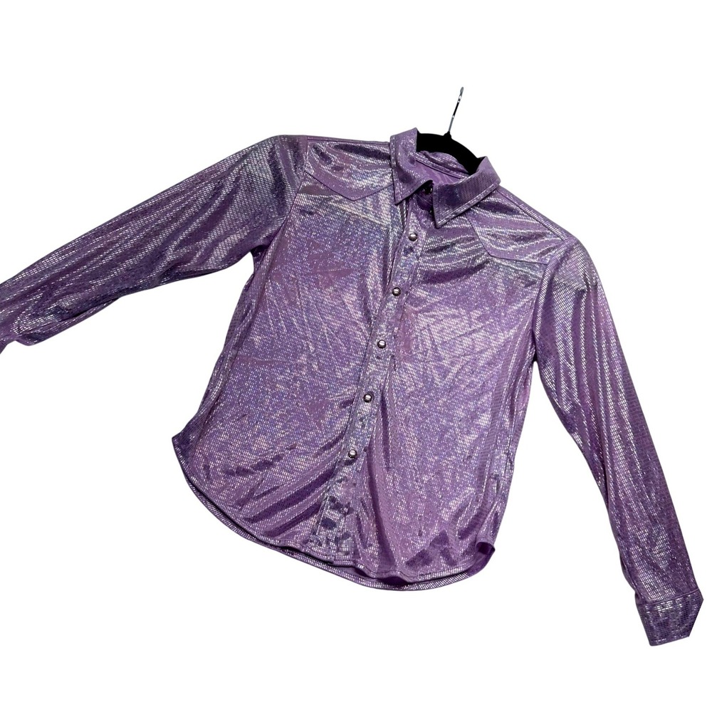 Roper Western Shirt Kids M 7-8 Purple Holographic Shimmer Pearl Snap, vintage